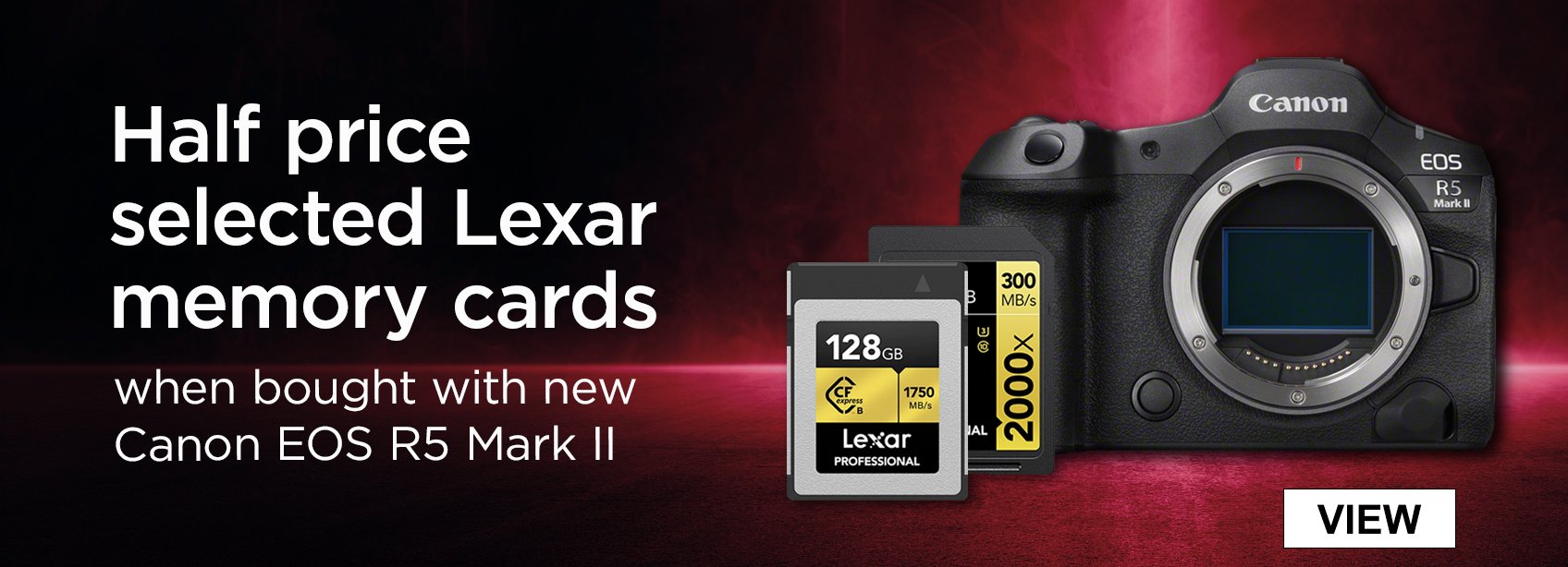 Half price selected Lexar memory cards when bought with new Canon EOS R5 Mark II